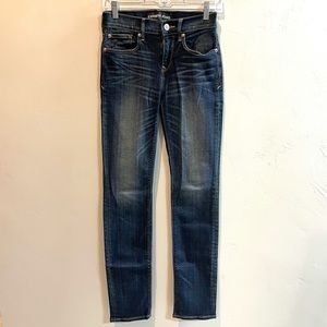 Express dark wash mid rise skinny jean with no distressing